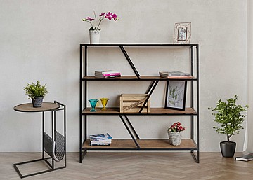 שולחן צד עגול בגוון שיש שחור + רגלי מתכת 35/61 ס