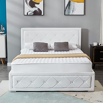 מיטה זוגית מרופדת דמוי עור + ארגז מצעים 140 סמ' רוחב