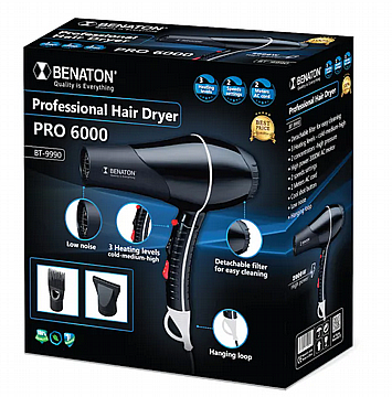 מייבש שיער איכותי עם סט אביזרים יוקרתי BENATON Bt-9990
