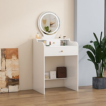 שידת איפור לבנה עם מראה ותאורת לד רוחב 60 ס