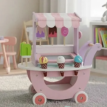 עגלת גלידה ורודה מעץ לילדים