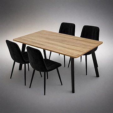 פינת אוכל שולחן עם 4 כסאות מרופדים שחור
