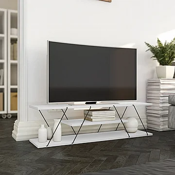 מזנון טלויזיה מתכת ועץ רוחב 120 סמ'