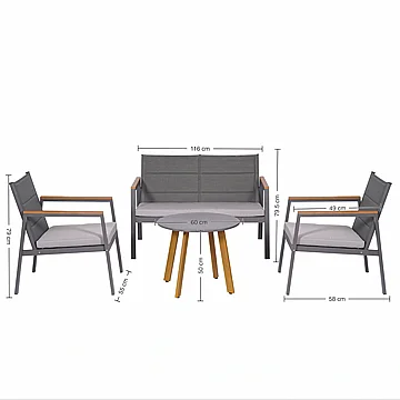 מערכת ישיבה מתכת למרפסת ולגינה עם ריפוד
