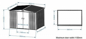 מחסן גינה מתכת מחוזק 3.0X2.4 מטר TIMBERLINE