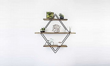 מעמד מדפי תליה מתכת משולב עץ דגם משולש