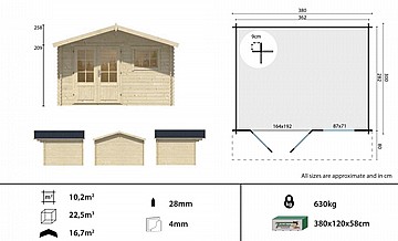 מחסן עץ, דגם: אינגמר Ingmar מידה (3.80X (3.00+80 מטר