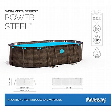 בריכה אובלית אולטרה VISTA BESTWAY דגם 56946 , 4.88X3.05X1.07 מטר